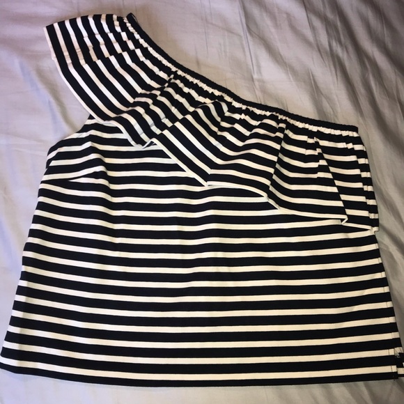 J. Crew One Shoulder Ruffle Striped Top, size Large NWT - Picture 7 of 8